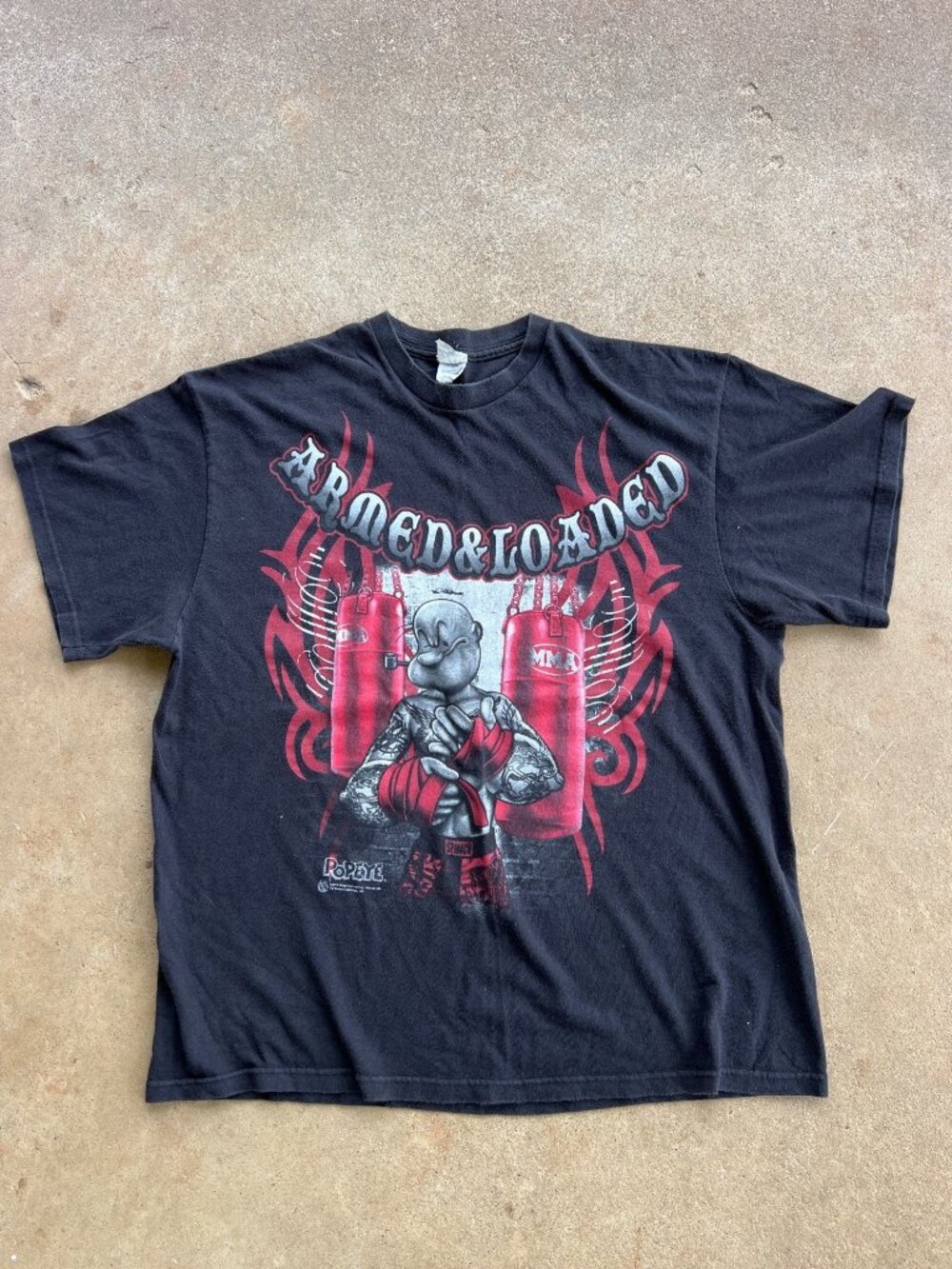 Popeye Armed & Loaded Graphic T-Shirt Black MMA Boxing Gloves Adult XL B4